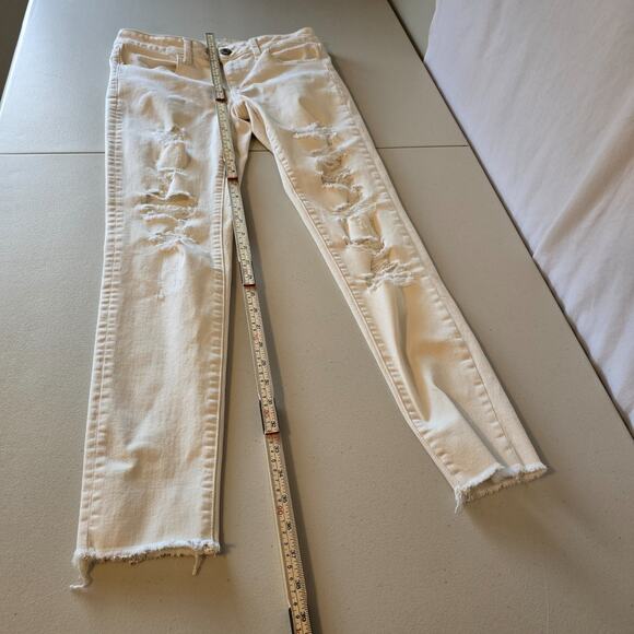 American Eagle Super Stretch Jegging Women's 6 Off White Distressed Raw Hem - Picture 14 of 16